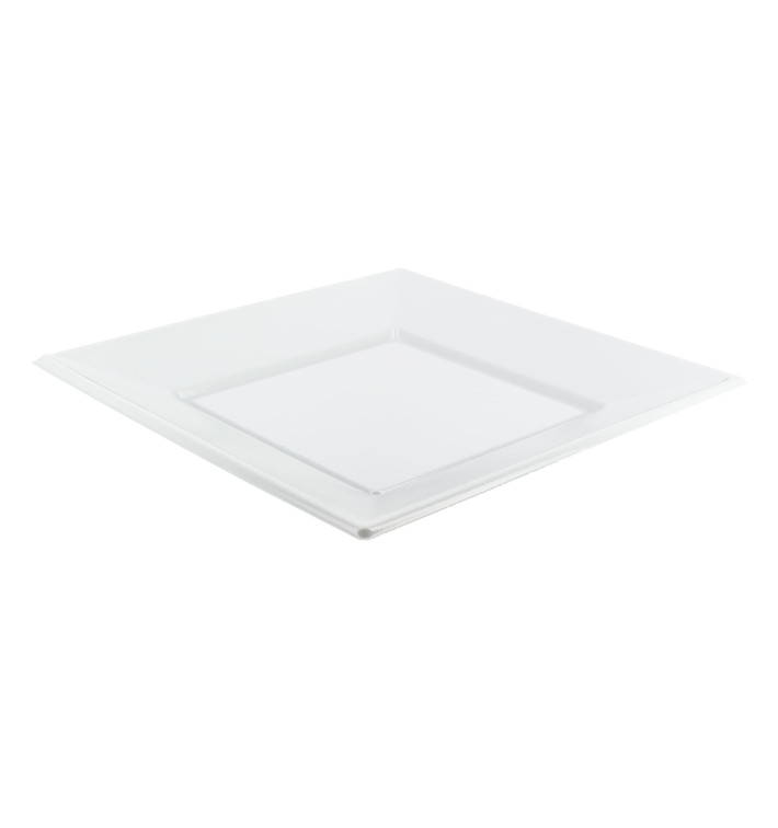 Plastic Plate PS Square shape Flat White 17 cm 