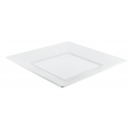 Plastic Plate PS Flat Square shape White 17 cm 