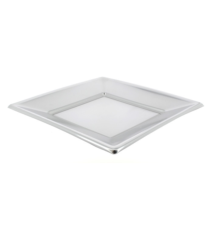 Plastic Plate Flat Square shape Silver 18 cm Plastic Plate Flat Square shape Silver 18 cm