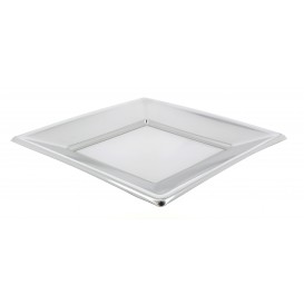 Plastic Plate Flat Square shape Silver 23 cm (25 Units) 