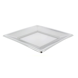 Plastic Plate Flat Square shape Silver 23 cm 