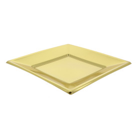 Plastic Plate Flat Square shape Gold 18 cm 