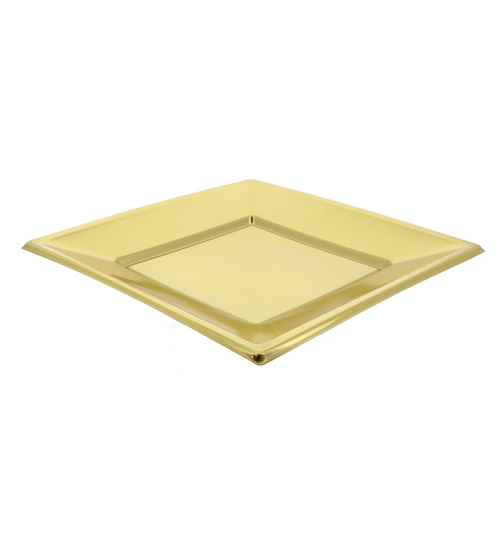 Plastic Plate Flat Square shape Gold 18 cm Plastic Plate Flat Square shape Gold 18 cm