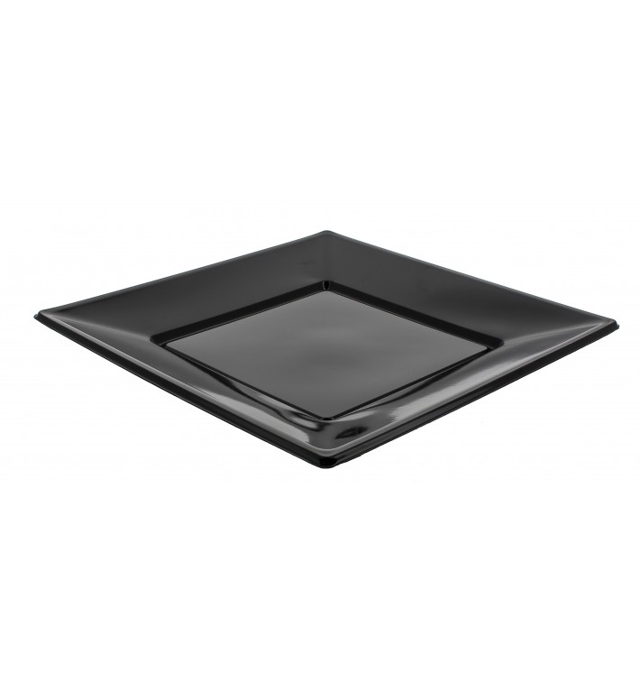 Plastic Plate Flat Square shape Black 23 cm 