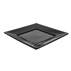 Plastic Plate Flat Square shape Black 23 cm (5 Units) 