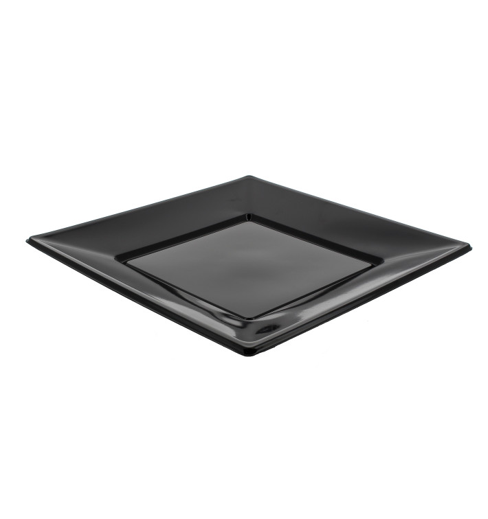 Plastic Plate Flat Square shape Black 17 cm 