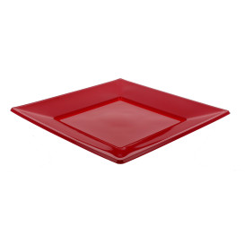 Plastic Plate Flat Square shape Burgundy 23 cm 