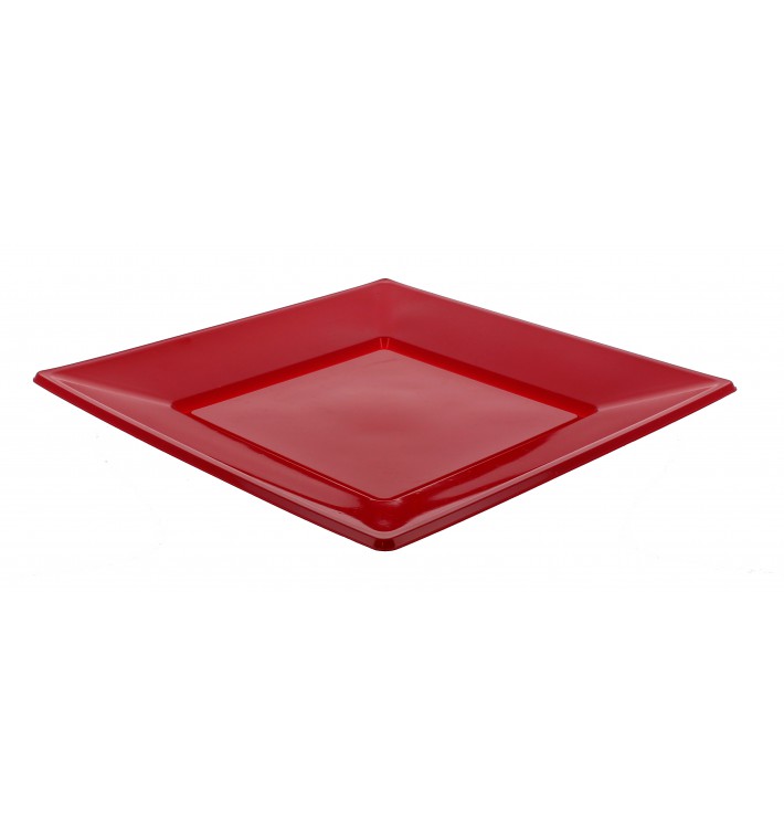 Plastic Plate Flat Square shape Burgundy 17 cm 