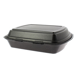 Foam Lunch Box 3 Compartments Black 2,40x2,10x0,70cm (250 Units)