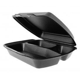 Foam Lunch Box 3 Compartments Black 2,40x2,10x0,70cm (250 Units)