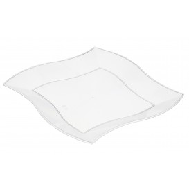 Plastic Plate PS Flat Square shape Waves White 18 cm (6 Units) 