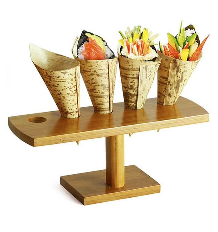 Bamboo Serving Cone Holder 5 slots (10 Units)