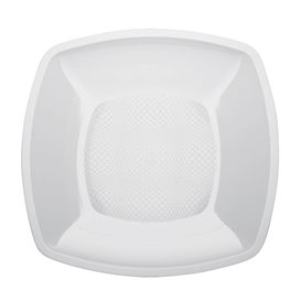 Plastic Plate Flat White Square shape PP 23 cm (25 Units) 