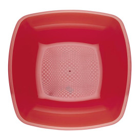 Plastic Plate Deep Red Square shape PS 18 cm (25 Units) 