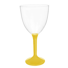 Plastic Stemmed Glass Wine Yellow Removable Stem 300ml (40 Units)