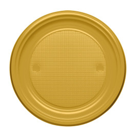 Plastic Plate PS Flat Gold Ø17 cm (50 Units) 