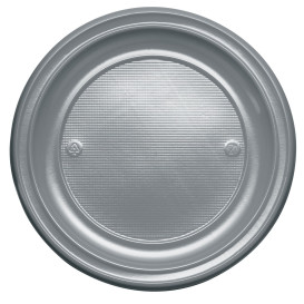 Plastic Plate PS Flat Silver Ø22 cm (30 Units) 