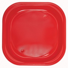 Plastic Plate PS Square shape Red 20x20 cm (50 Units) 