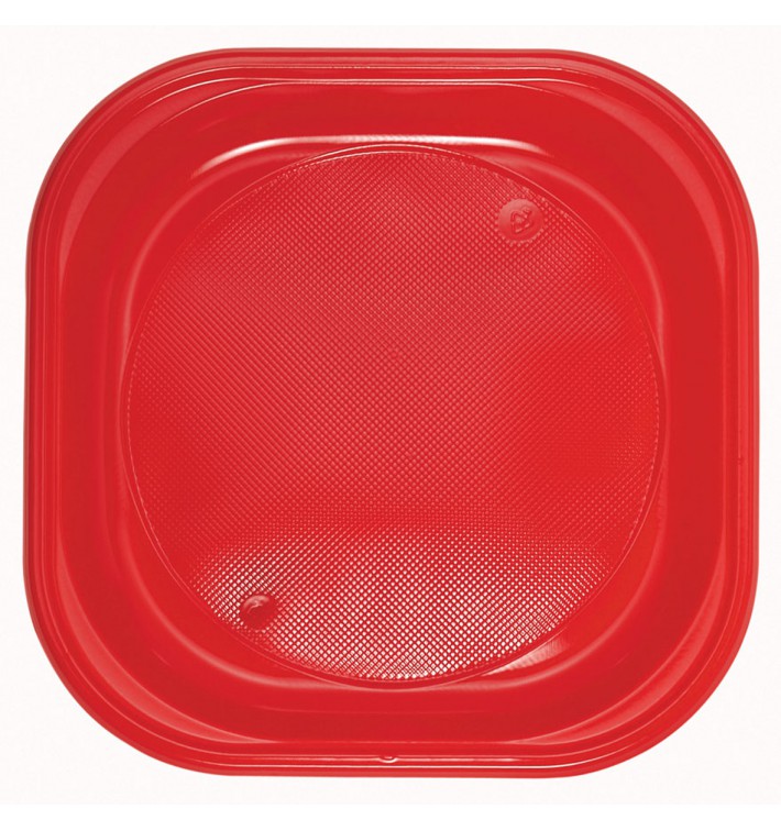 Plastic Plate PS Square shape Red 20x20 cm (50 Units) 