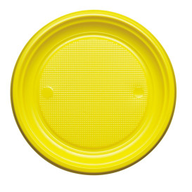 Plastic Plate PS Flat Yellow Ø22 cm (30 Units) 