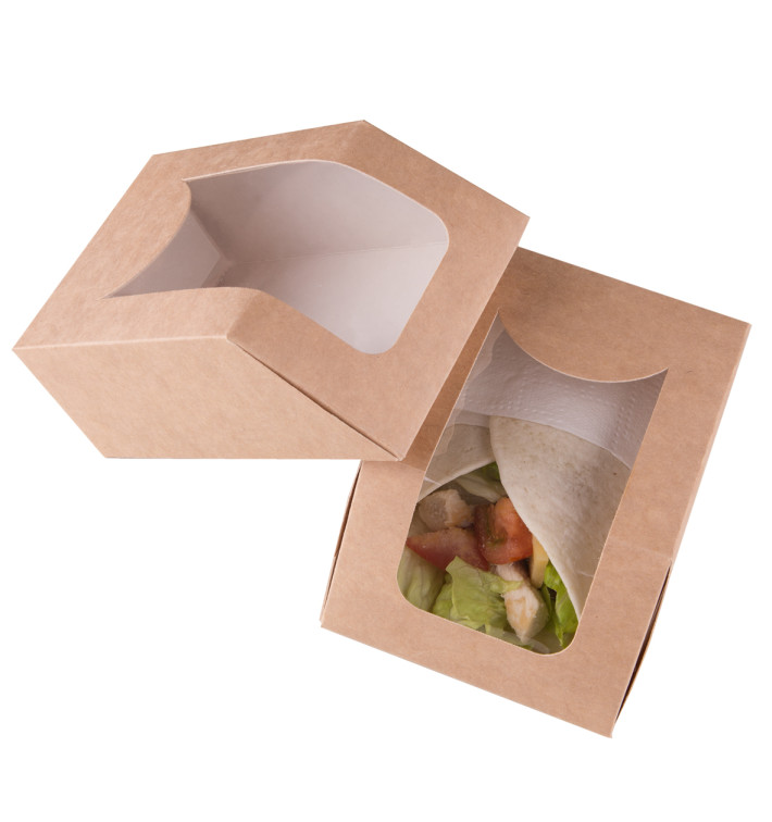 Take out Salad Box with Window, Reusable Kraft Brown Food Storage