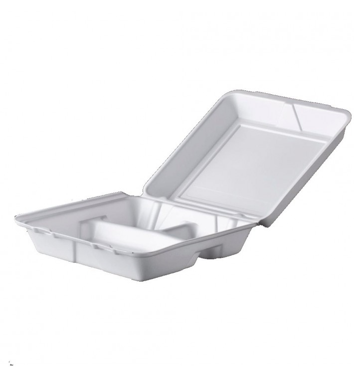 Foam Lunch Box 3 Compartments White 2,40x2,35cm (100 Units) 
