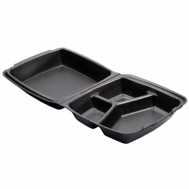 Foam Lunch Box 3 Compartments Black 2,10x2cm (100 Units) 
