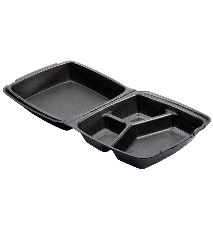 Foam Lunch Box 3 Compartments Black 2,10x2cm (100 Units) Foam Lunch Box 3 Compartments Black 2,10x2cm (100 Units)