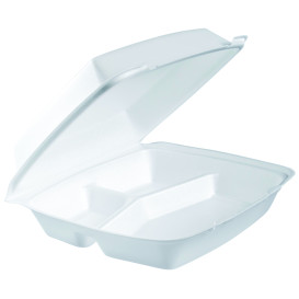 Foam Lunch Box 3 Compartments White 2,40x2,35cm (200 Units)