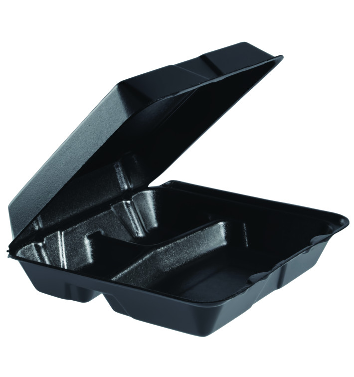 Foam Lunch Box 3 Compartments Removable Lid Black 2,40x2,35cm (100 Units)  