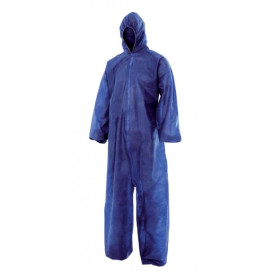 Disposable Plastic Coverall "TST" PP Hood Zipper Size XXL Blue (50 Units)