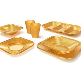 Plastic Plate PP "X-Table" Square shape Gold 18 cm (120 Units)