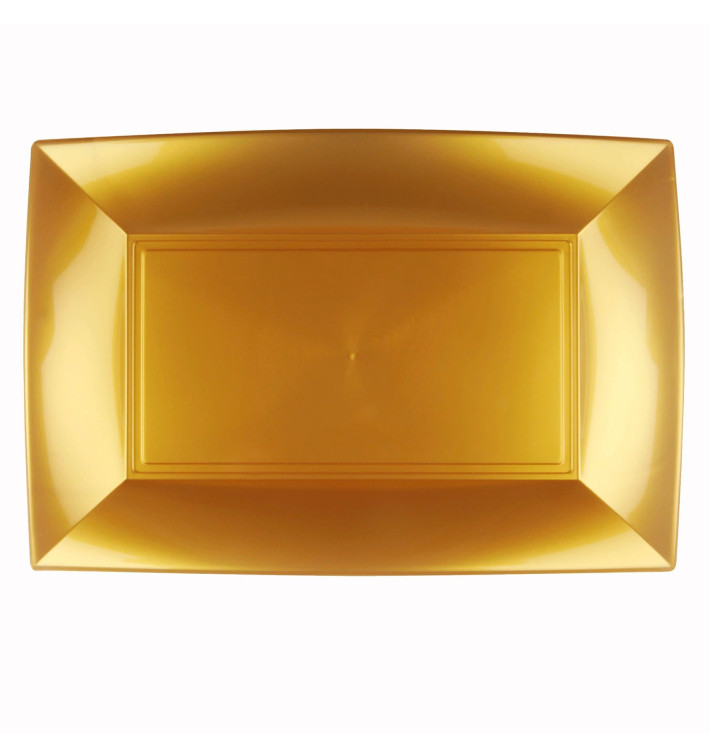 Plastic Tray Microwavable Gold "Nice" 34,5x23cm (6 Units) Plastic Tray Microwavable Gold "Nice" 34,5x23cm (6 Units)