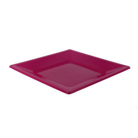 Plastic Plate Flat Square shape Fuchsia 17 cm (25 Units) 