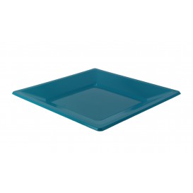 Plastic Plate Flat Square shape Turquoise 23 cm (25 Units) 