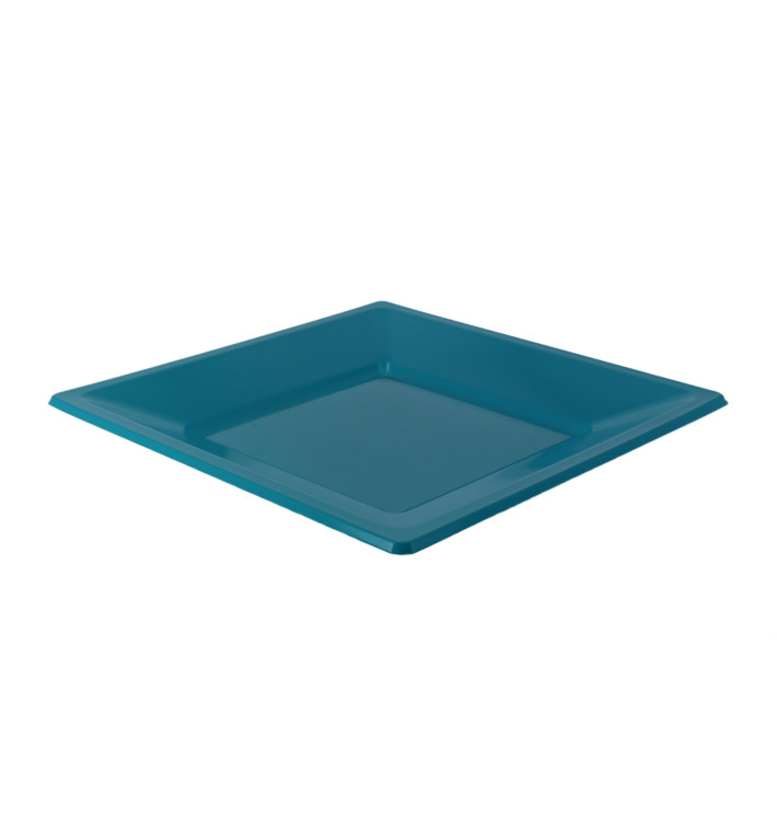 Plastic Plate Flat Square shape Turquoise 23 cm (25 Units) Plastic Plate Flat Square shape Turquoise 23 cm (25 Units)