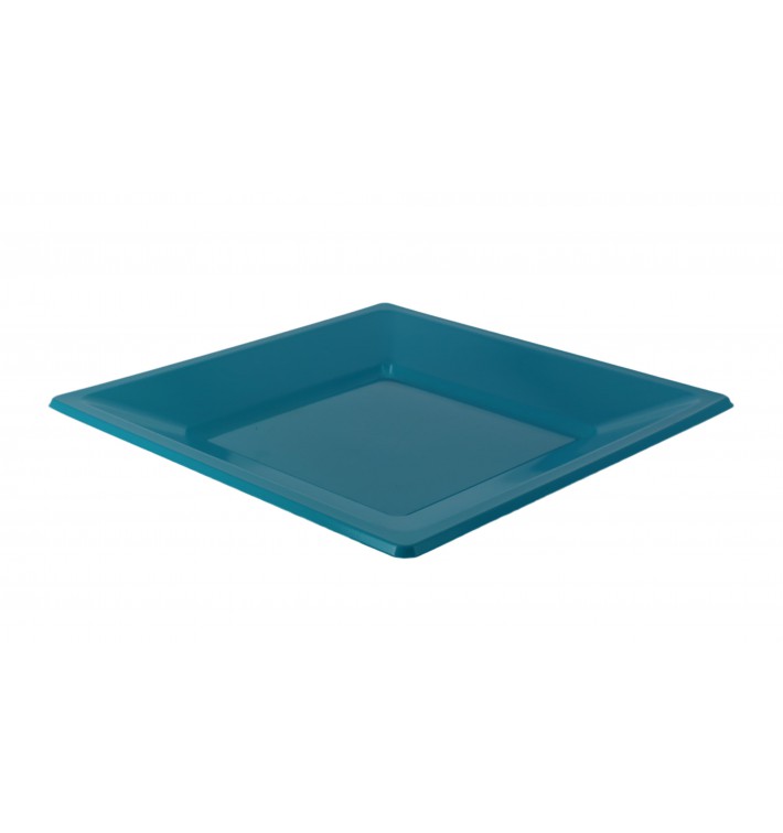 Plastic Plate Square shape Flat Turquoise 23 cm (750 Units)