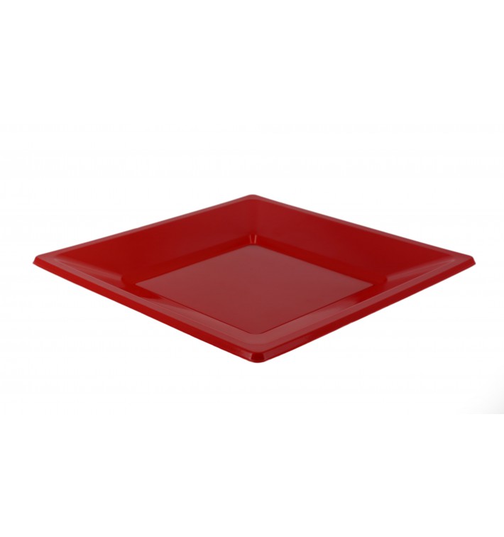 Plastic Plate Flat Square shape Red 23 cm (3 Units) 