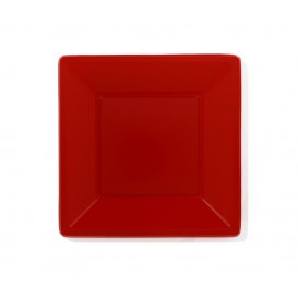 Plastic Plate Flat Square shape Red 23 cm (180 Units)