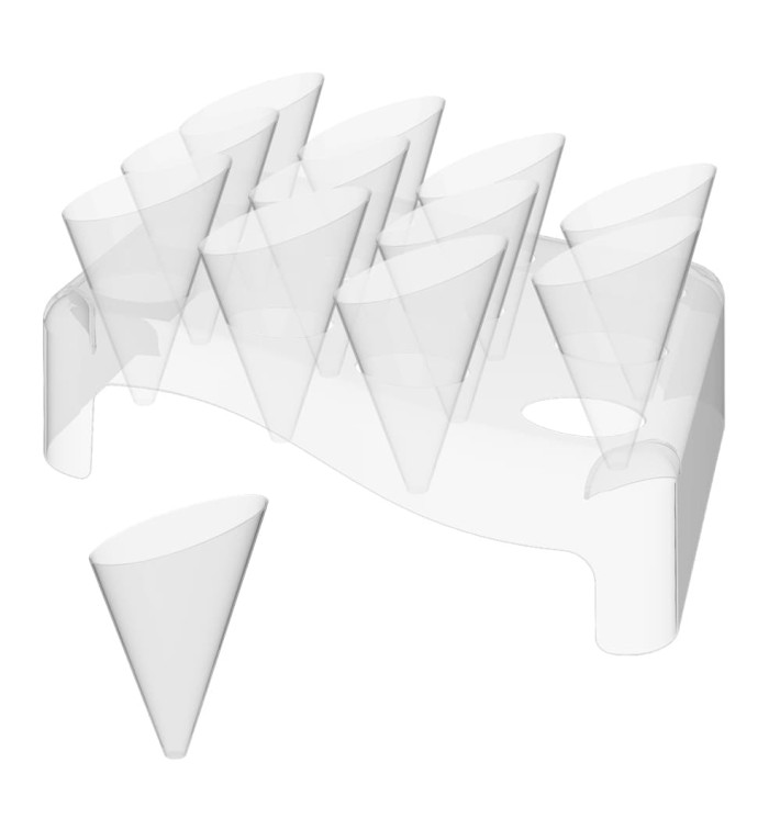 Plastic Serving Cones with Serving Cone Holder "Slice" 55ml 18x26cm (4 Kits) Plastic Serving Cones with Serving Cone Holder "Slice" 55ml 18x26cm (4 Kits)