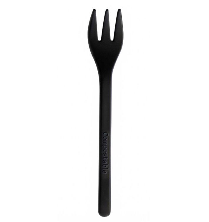 Plastic Tasting Mini Fork Black 10cm (50 Units) 