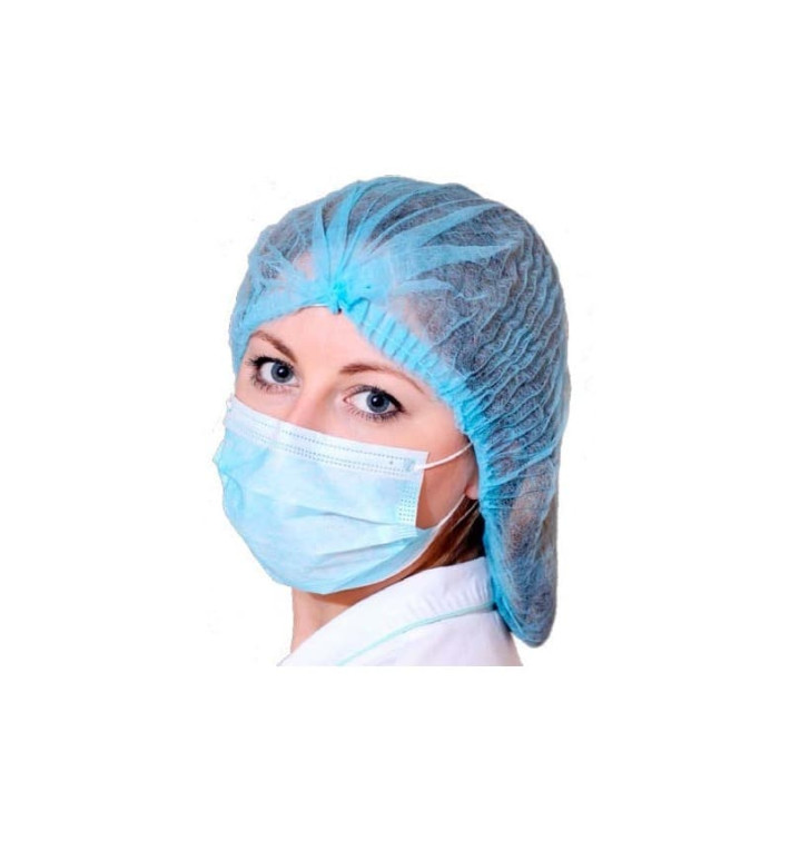 Disposable Bouffant Cap Accordion PP Blue 1 Gum Ø53cm (100 Units) Disposable Bouffant Cap Accordion PP Blue 1 Gum Ø53cm (100 Units)