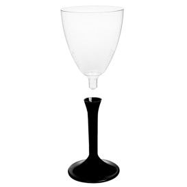 Plastic Stemmed Glass Wine Black Removable Stem 180ml (40 Units)