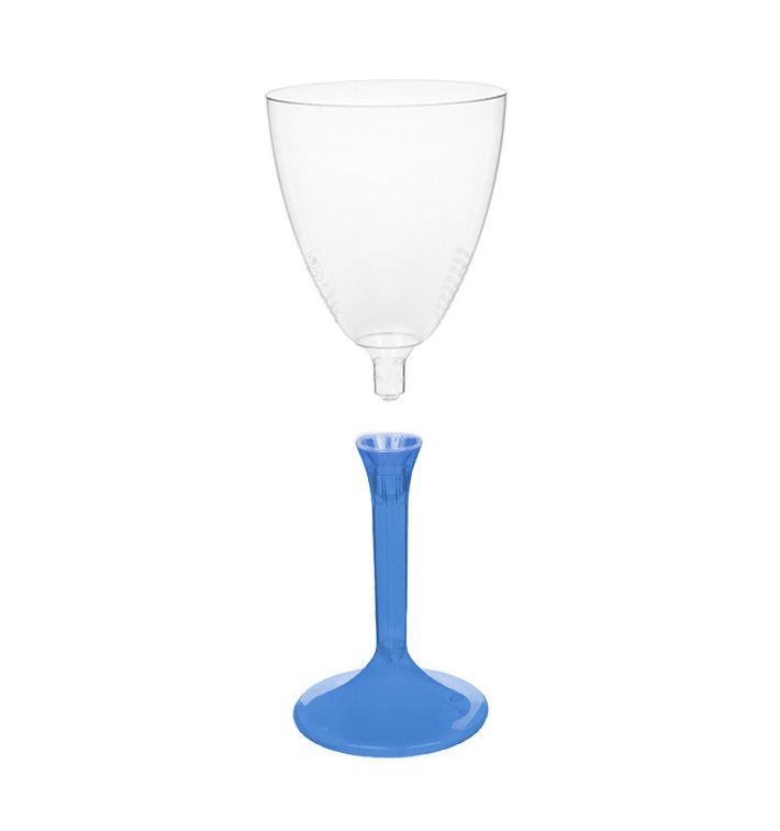 Reusable PS Wine Glass Blu Clear Foot 2P 180ml (200 Units)