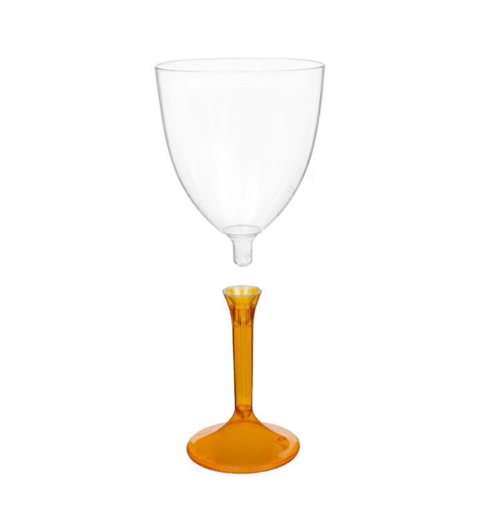 Reusable PS Wine Glass Orange Clear Foot 2P 300ml (40 Units)