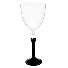 Plastic Stemmed Glass Wine Black Removable Stem 300ml (40 Units)