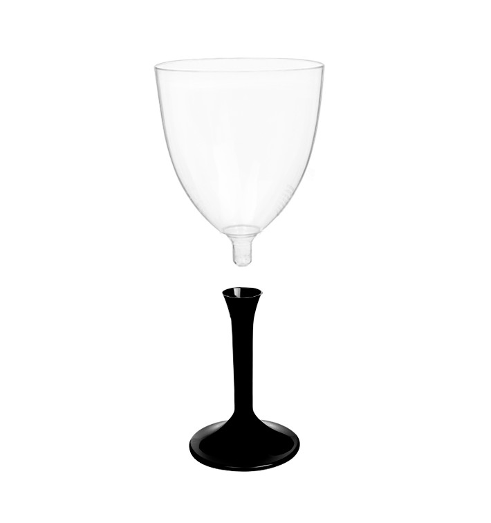 Plastic Stemmed Glass Wine Black Removable Stem 300ml (40 Units)