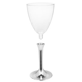 Plastic Stemmed Glass Wine Silver Chrome Removable Stem 180ml (40 Units)