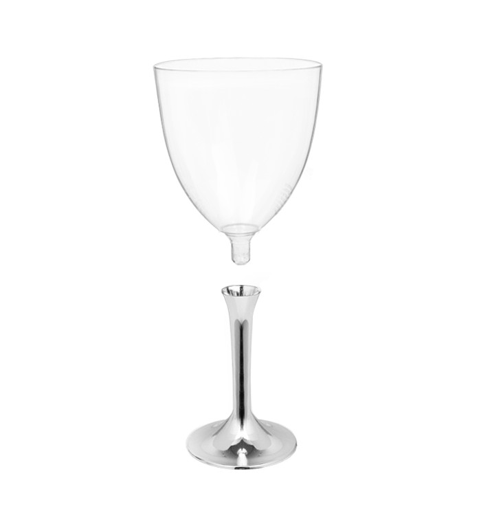 Reusable PS Wine Glass Silver Chrome Foot 2P 300ml (200 Units)