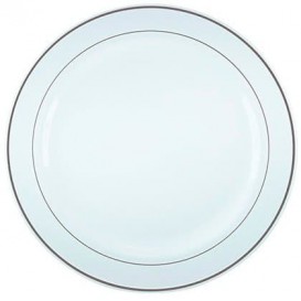 Plastic Plate Extra Rigid with Border Silver 23cm (20 Units) 